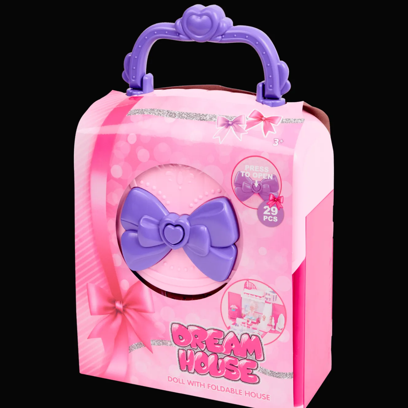 Pop met opvouwbaar poppenhuis